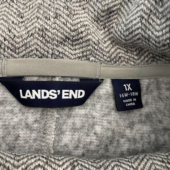 Lands End Fleece Tunic Sweater Sweatshirt Cowl Neck Womens 1X Gray Herringbone - Picture 7 of 10